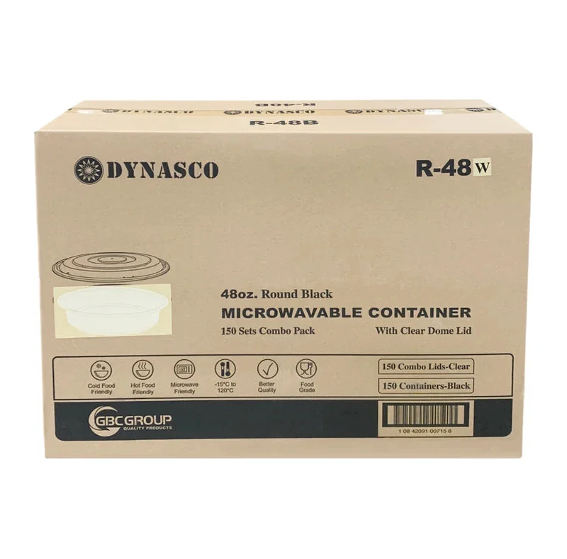 Dynasco - 48 Oz Round White Plastic Container (9") - Combo