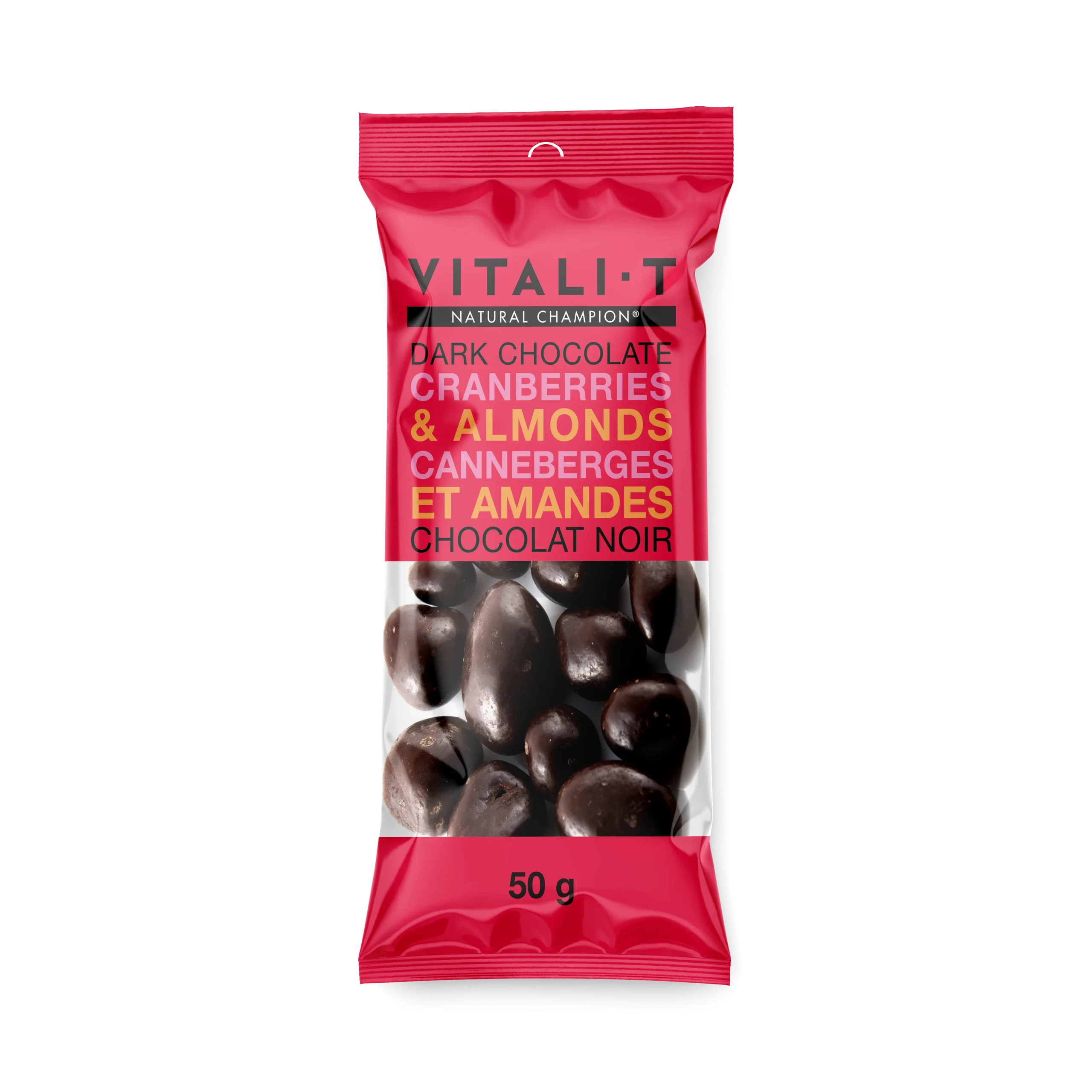 Collations mélange de noix amandes et canneberges au chocolat noir - boîte de 15x50G - Vitali-T