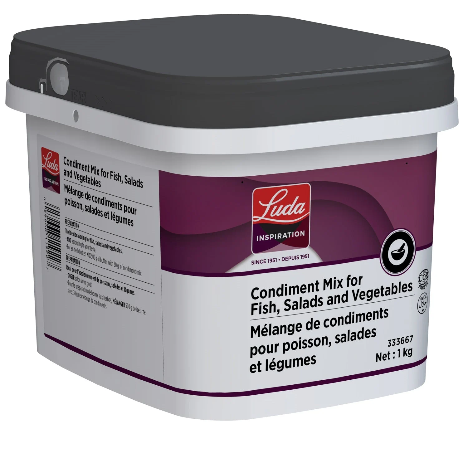 Condiment Mix for Fish, Salads andVegetables - 1 X 1 kg Tub - Luda Foods - Prepared in Canada