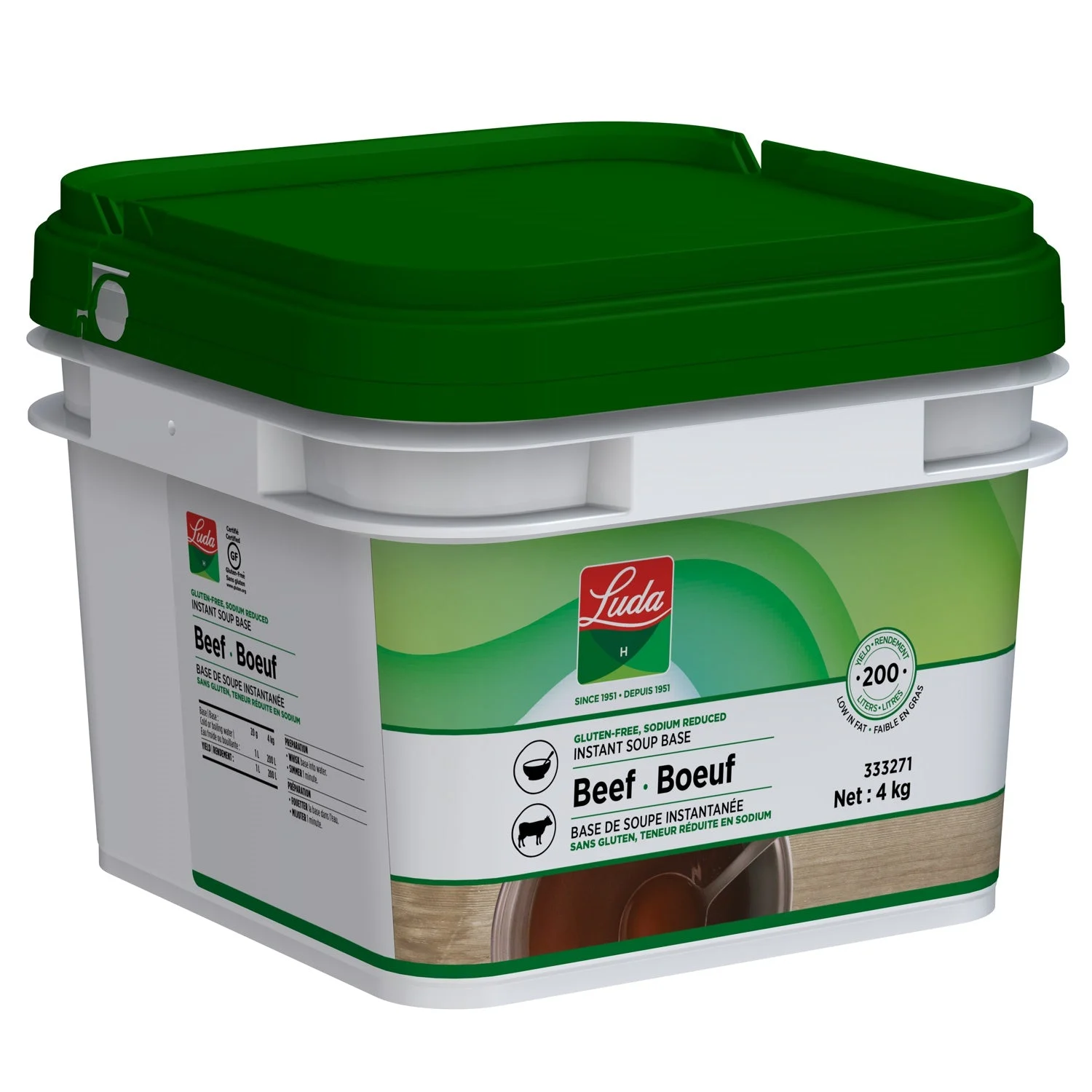 Instant Beef Soup Base, Gluten-Free,Sodium Reduced - 1 X 4 kg Tub - Luda Foods - Prepared in Canada