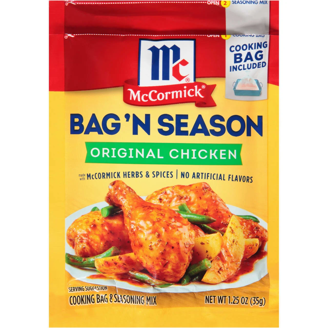 McCormick Bag 'n Season Original Chicken Cooking Bag & Seasoning Mix, 1.25 oz (6-Pack)