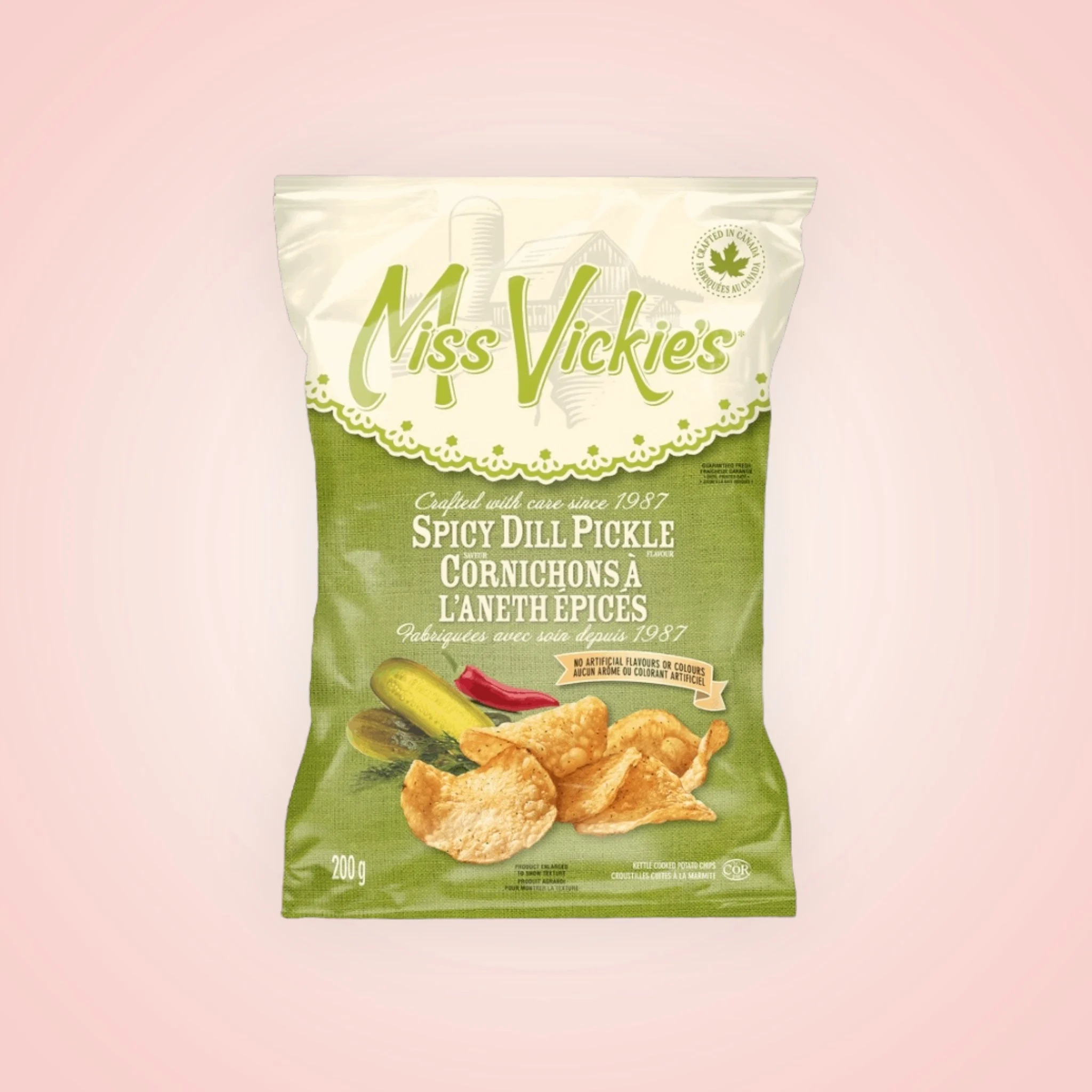 Miss Vickie’s Spicy Dill Pickle flavour kettle cooked potato chips