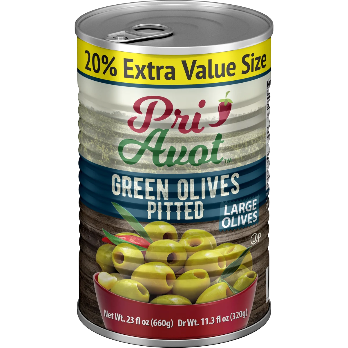 Olives | Green Pitted 17-20 | 23 oz | Pri-Avot