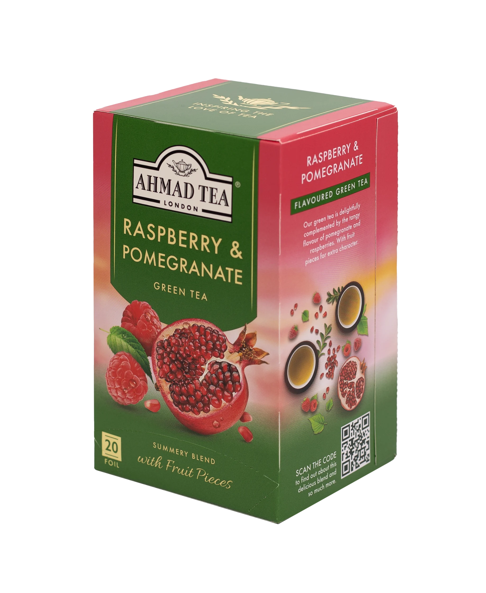 Pomegranate & Raspberry - Green Tea | 20' Tea Bags | Ahmad Tea